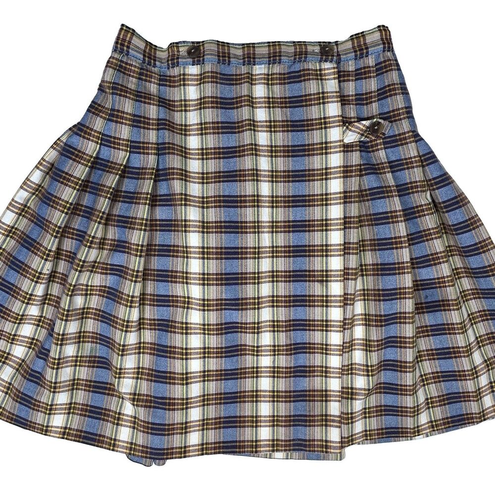 VTG Dennis Made in USA mini plaid wrap kilt style skirt academia punk Sz M